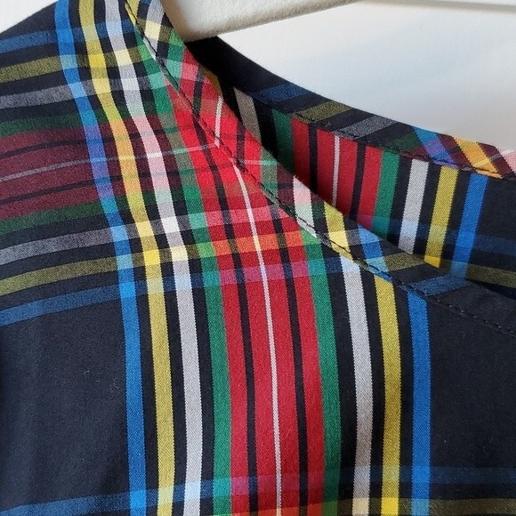 TALBOTS TARTAN PLAID COTTON RUFFLE HOLIDAY COTTAGE BLOUSE SIZE X BLACK RED GREEN - Picture 3 of 7
